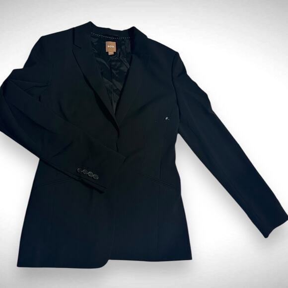 Hugo Boss Size 4 Jabina Longline Wool Blazer Jacket Black‎ Office Professional - Picture 3 of 13